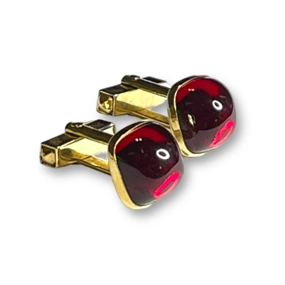 Anson Vintage Cufflinks Gold Tone Cherry Red Lucite